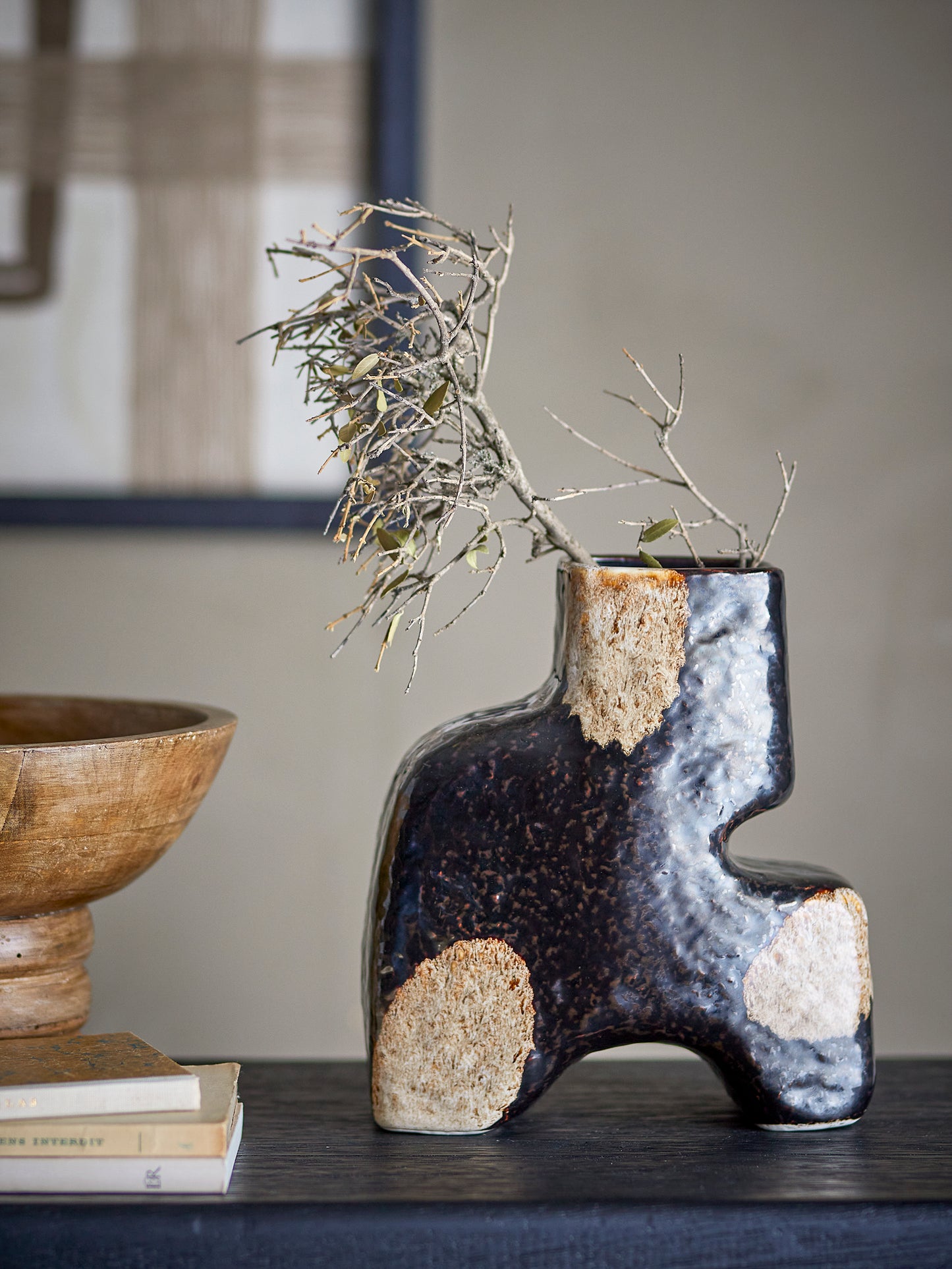 Ollia Vase, Schwarz, Steingut