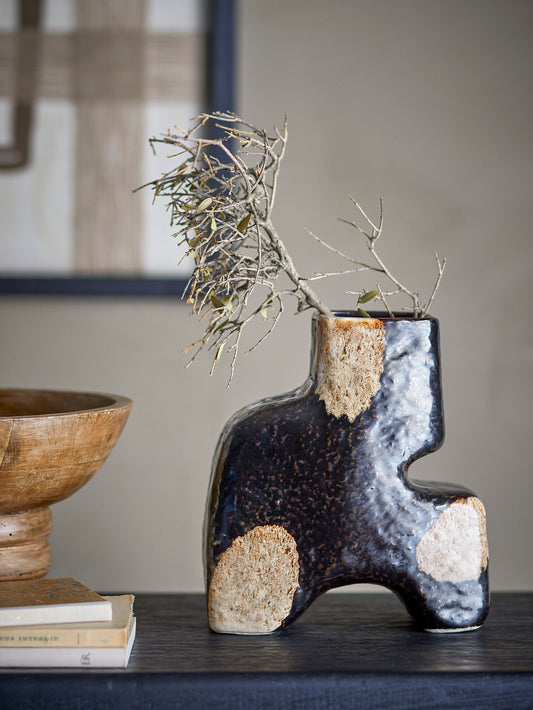 Ollia Vase, Schwarz, Steingut
